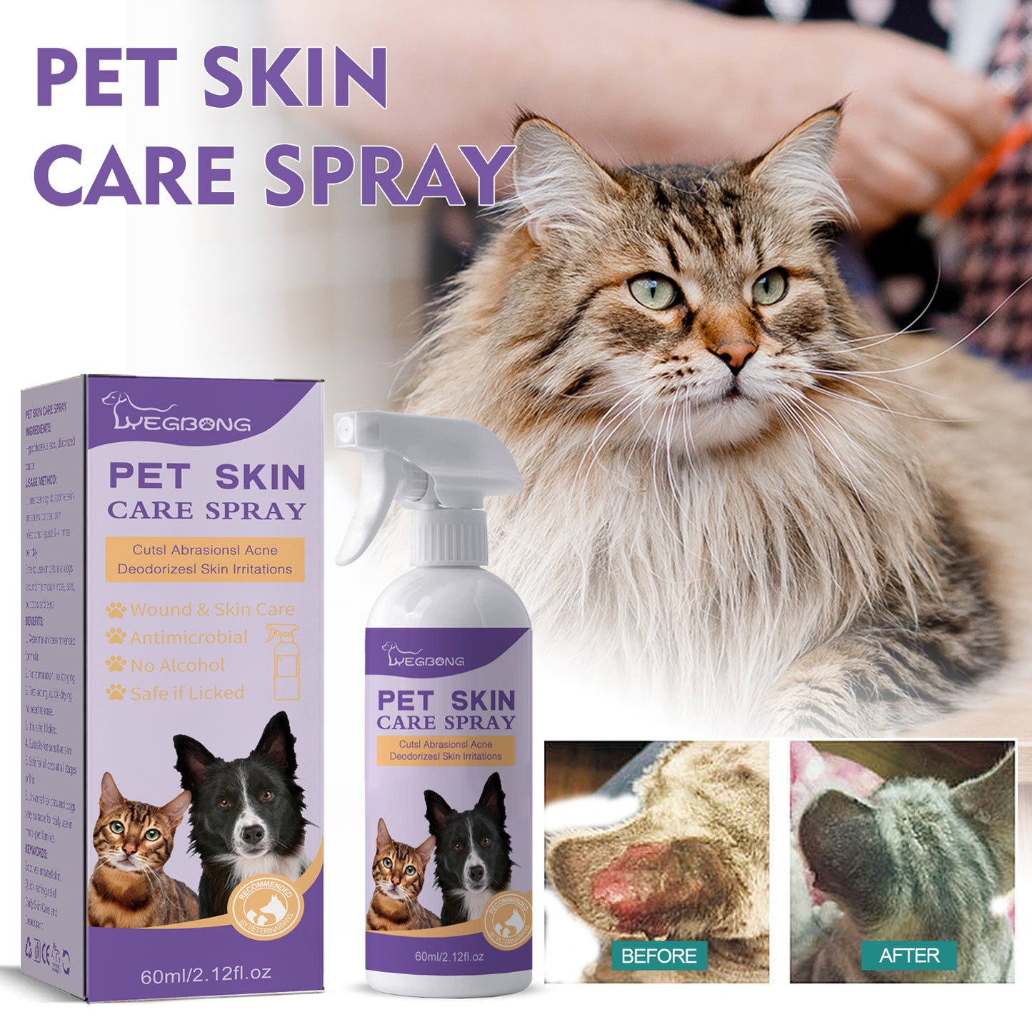 Pet Skin Relief Spray, Relieves Dog And Cat Skin Itchiness Eliminates