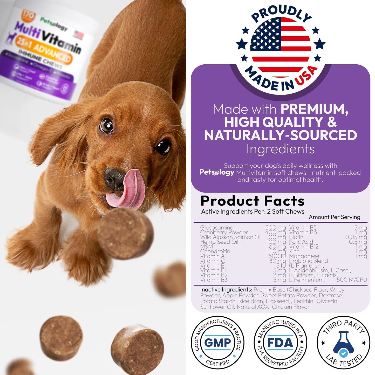 Dog Multivitamin Chewable Dog Vitamins And Supplements With Glucosamine 170 Chews Hip & Joint Pet Immune Support Skin