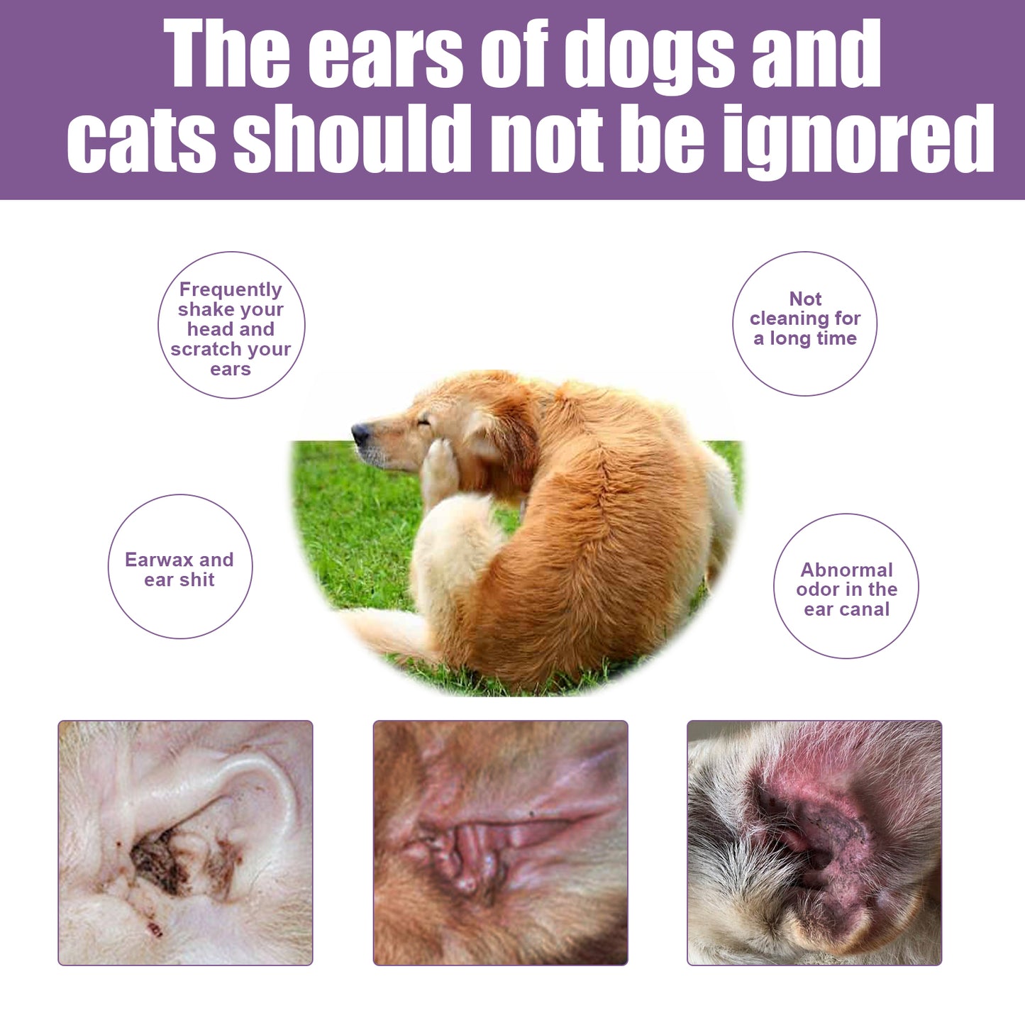 Pet Ear Cleaner, Cats And Dogs Relieves Ear Canal Odors Cleaning Earwax
