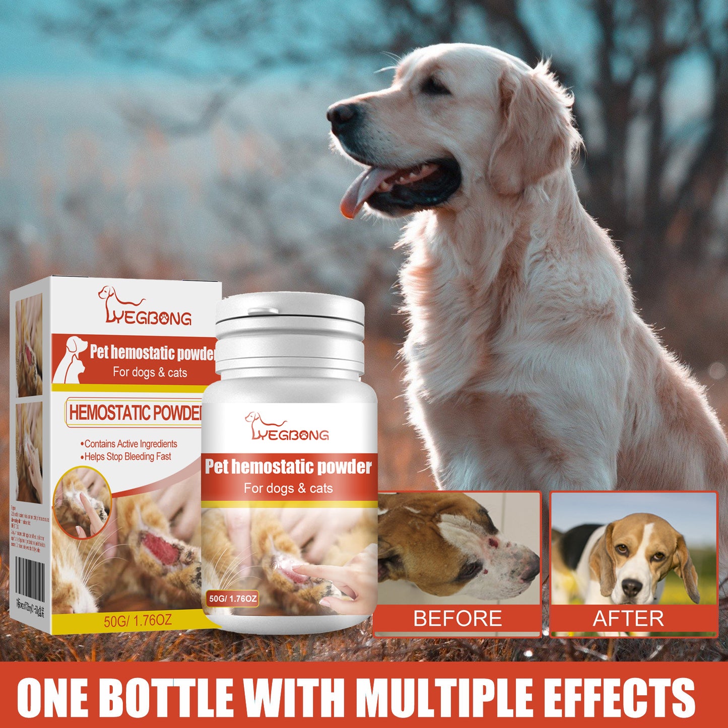 Pet Hemostatic Powder, Skin Wound Cleaning Styptic Powder For Cats And Dogs