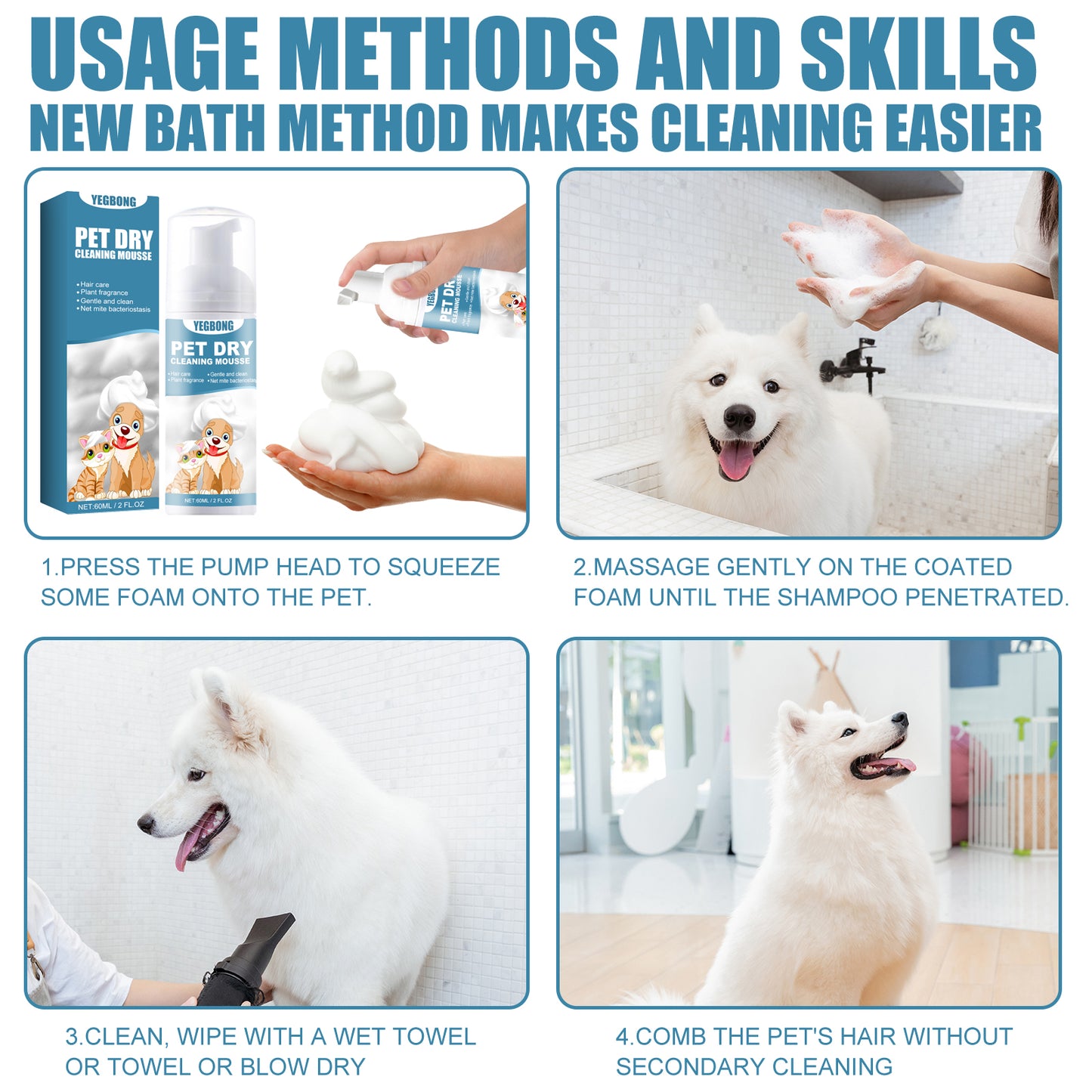 Pet Dry Cleaning Mousse Body Wash For Young Cats And Dogs