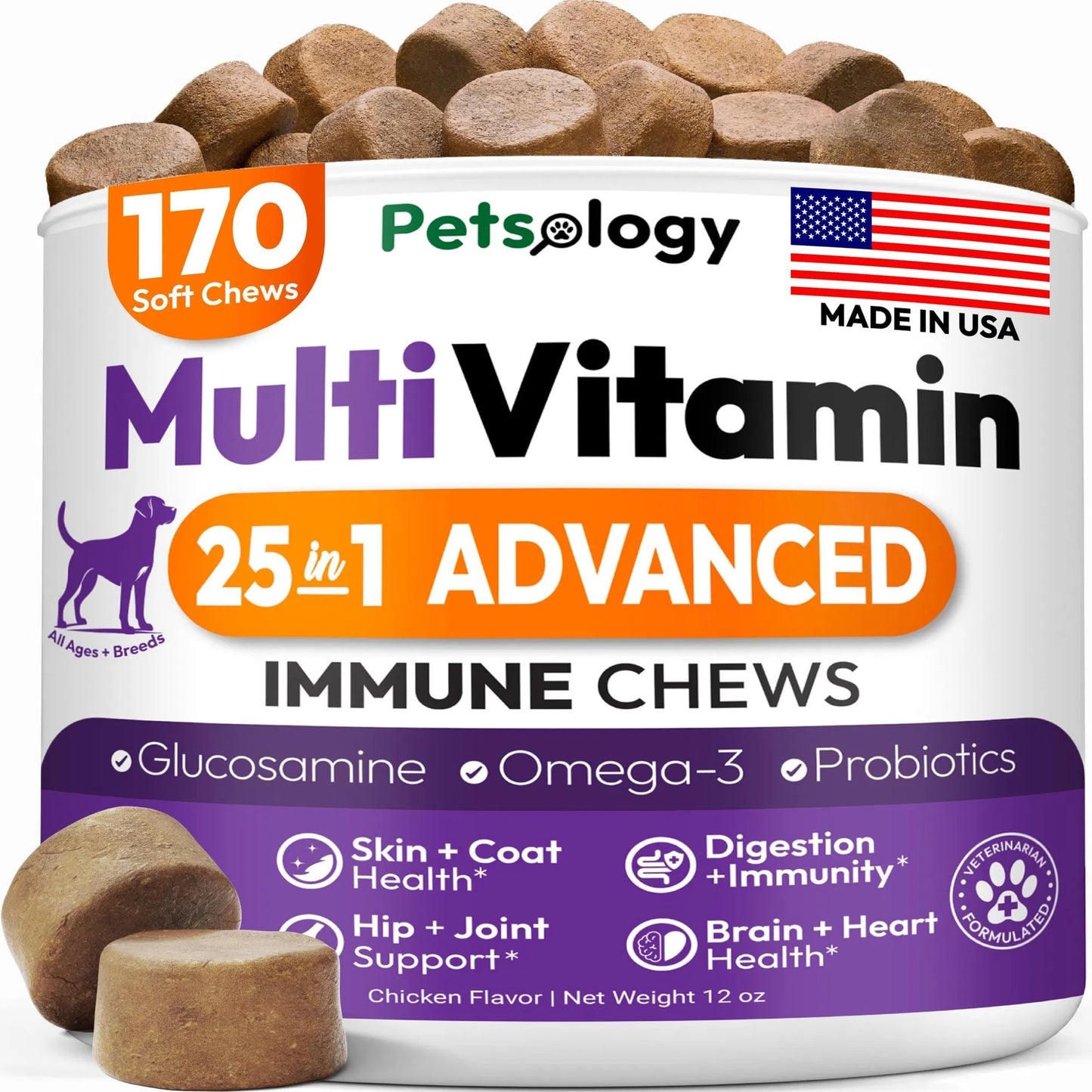 Dog Multivitamin Chewable Dog Vitamins And Supplements With Glucosamine 170 Chews Hip & Joint Pet Immune Support Skin