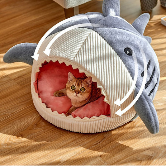 Autumn and Winter Warm Internet Celebrity Big Mouth Shark Pet Nest Semi Closed Cat Nest Pet Supplies