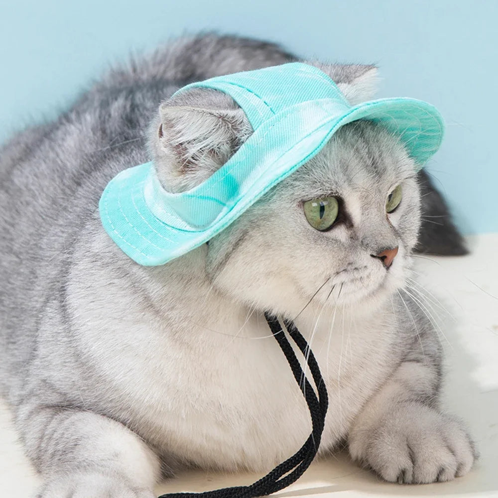 Fashion Dog Hat Adjustable Pet Bucket Hats with Ear Holes Summer Outdoor Round Brim Sun Hat for Samll Dogs Cats Pet Supplies