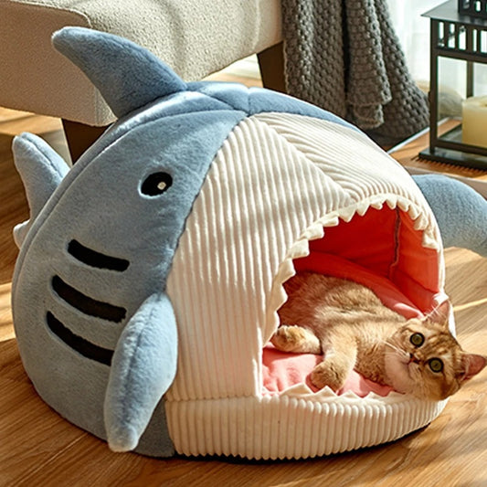 Autumn and Winter Warm Internet Celebrity Big Mouth Shark Pet Nest Semi Closed Cat Nest Pet Supplies