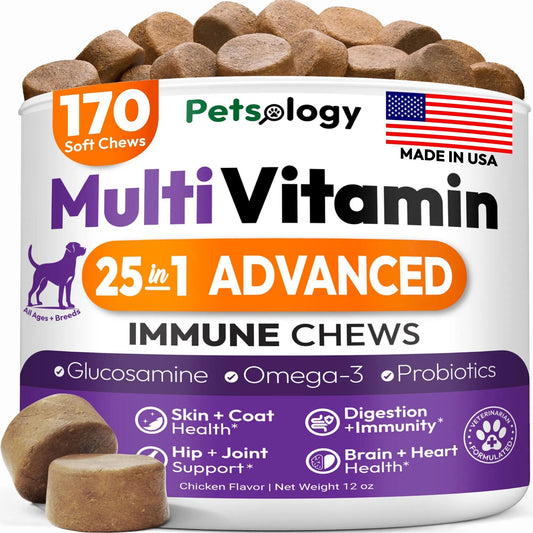 Dog Multivitamin Chewable Dog Vitamins And Supplements With Glucosamine 170 Chews Hip & Joint Pet Immune Support Skin